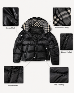 Giacca Puffer con Cappuccio da Uomo, Personalizzabile OEM, Foderata a Quadri, Invernale, Casual, per Esterni, Trendy, Vestibilità Ampia, Vendita all'Ingrosso - Product Image 3