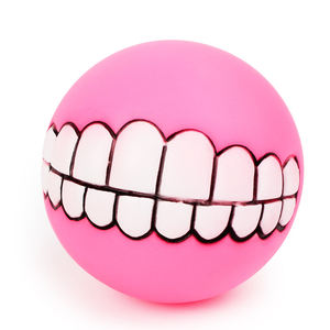 Komik dayanıklı çevre dostu köpek oyuncak gülümseme kauçuk topu Squeaky özelliği ile interaktif eğitim için - Product Image 6