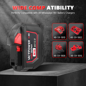 Batterie Li-ion VICTPOWER 18V 12.0Ah de remplacement pour outils électriques sans fil Milwaukee M18, compatible avec plus de 200 outils, OEM ODM - Product Image 5