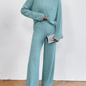 Ensemble décontracté deux pièces automne-hiver pour femme, col montant, manches longues, pantalon large, couleur unie, taille XS, tenue quotidienne - Product Image 6