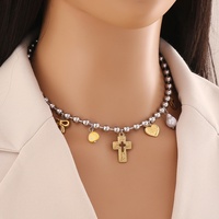 Nouveau Collier Cœur en Acier Inoxydable Plaqué Or avec Pendentif Croix pour Femme, Chaîne de Clavicule Tendance pour Filles 2026