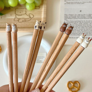 Palillos de madera de haya con diseño de animales adorables de 18 cm para niños, diseño de dibujos animados, forma redonda, juego de vajilla infantil - Product Image 2