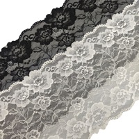 Dentelle élastique de 22 cm de large, tricotée en chaîne, à double motif floral, pour garniture de vêtements et accessoires de maison