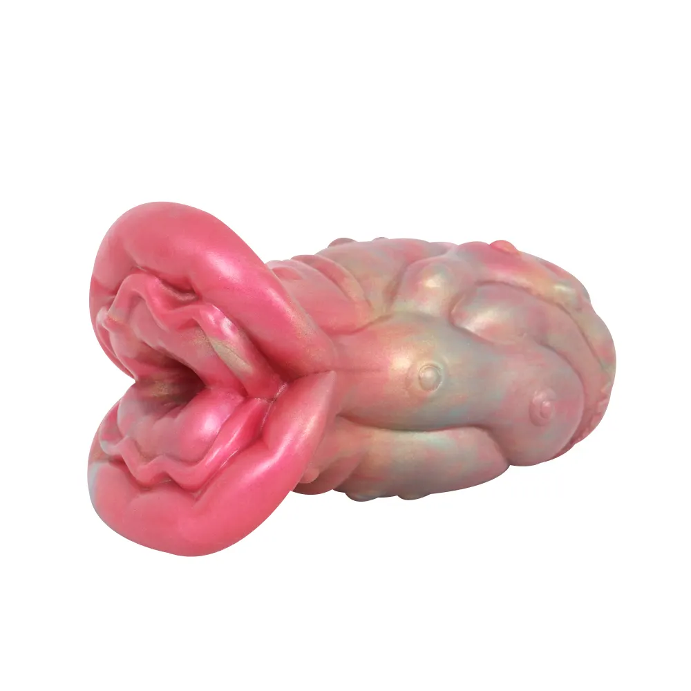 GEEBA mainan seks silikon lunak terlaris untuk pria dengan rasa realistis dengan tampilan warna-warni misterius dalam warna merah muda campuran
