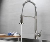 Robinet de cuisine FEIDU moderne à poignée unique en céramique, monotrou, en acier inoxydable brossé, avec douchette extractible
