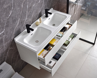 Meuble-lavabo double mural en bois massif blanc, design moderne avec vasques en céramique, meubles de salle de bain