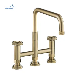 Aquacubic 8-inch Middle Bridge Kitchen Faucet 2 Handles Antique Classic Kitchen Sink Faucet