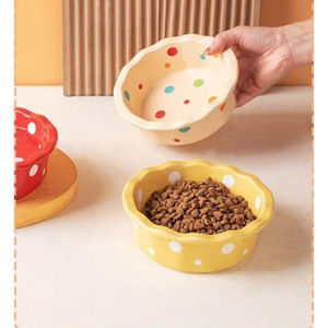 Ciotola in Ceramica da 6 Pollici con Motivo a Pois e Bordo in Pizzo per <span class=keywords><strong>Cibo</strong></span> e Acqua di Cani e Gatti, Adatta a Microonde e Lavastoviglie - Product Image 4