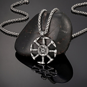 Vintage Viking Style Men's Stainless Steel <b>Cross</b> Pendant Necklace 60cm Fashionable Geometric Design - Product Image 1