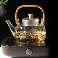 800ML multifonctionnel maison théière Portable Transparent résistant à la chaleur avec manche en bois thé bouilloire verre théière ensemble