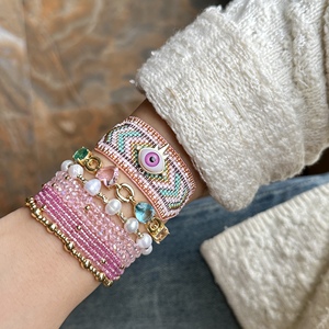 Miyuki moda el yapımı kristal tatlısu inci bilezik bileklik seti 18K altın kaplama bakır nazar boncuk Charm bilezik - Product Image 3