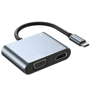 อะแดปเตอร์ USB C 4K Type C,ตัวแปลงวิดีโอเสียงใช้ได้กับ VGA USB3.0 HDMI PD 87W ที่ชาร์จเร็วสำหรับ Macbook Pro Samsung S9 S10