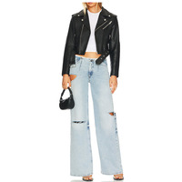 Blouson aviateur en cuir pour femme de créateur OEM avec logo personnalisé Blouson aviateur en tissu enduit grande taille pour femmes Manteaux de printemps noirs pour femmes 2022