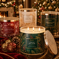Bougie parfumée de luxe à 3 mèches en cire de soja, pot en verre, marque privée, logo personnalisé, faite à la main, aromathérapie pour Noël, décorations de maison