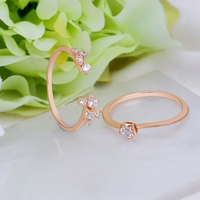 Bague étoile double pile en argent sterling 925 plaqué or 14 carats avec zircon combiné