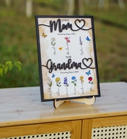 Artisanat en bois pour la fête des mères produit en usine bricolage cadre photo avec fleurs gravées année de naissance mois plaque en bois cadeau