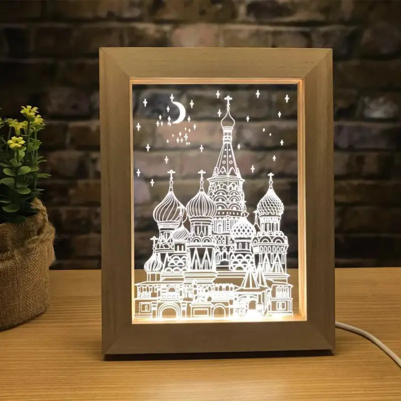 Hot Selling Houten Frame Nieuwigheid Fancy Verlichting Tafellamp 3d Foto Led Nachtlampje Bedlamp Verjaardagscadeaus