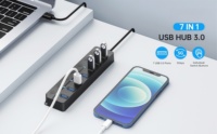 Nouveau hub USB Offre Spéciale 3.0 répartiteur 7 ports avec interrupteurs marche/arrêt individuels et lumières câble de 1M de Long pour Macbook Laptop Surface Pro