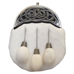 Scottish Antique White Leather Kilt Sporran with Chain Belt Thistle Plate Plate <b>Musical</b> <b>Instrument</b> Accessory - Product Image 4