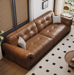 جلد إيطالي بسيط أو شقة صغيرة بأذن فيل أريكة فرنسية مستقيمة طراز قديم بني جديد - Product Image 5