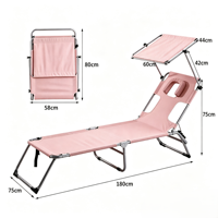 Chaise longue de bronzage robuste en fer OEM personnalisée 150 kg avec découpe pour le visage, pliable, en Oxford 600D, pour extérieur, vente en gros