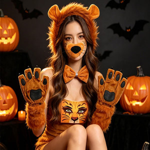 Costumes de <span class=keywords><strong>lion</strong></span> pour enfants, garçons, filles, hommes, avec oreilles et queue, bandeau, jupe, accessoires de cosplay animal, déguisement pour fête d'anniversaire - Product Image 3