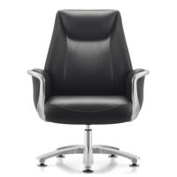 Chaise de bureau de direction pivotante à dossier haut en cuir noir, accoudoirs en aluminium, base métallique rotative à cinq étoiles, chaise ergonomique pour patron