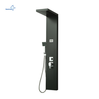 Ensemble de douche mural noir avec logo design classique, système de robinetterie de douche à effet pluie pour salle de bain