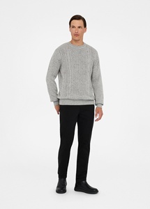 Pull en <span class=keywords><strong>laine</strong></span> mélangée <span class=keywords><strong>alpaga</strong></span> à côtes Donegal surdimensionné pour homme en gris chiné, col rond, pull pour un style streetwear confortable - Product Image 4