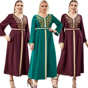 Best Selling Plus Size Flare Sleeve Loose Long Dress Fabric Embroidered Abaya Dubai Kaftan Islamic Jilbab Robe Caftan XXL Size