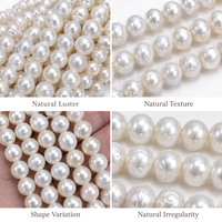 Vente en gros de perles d'eau douce cultivées naturelles blanches rondes de 7-8 mm pour la fabrication de bijoux, perles sans noyau