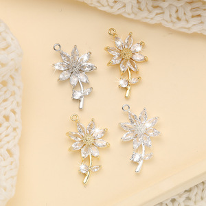 Pequeño DIY hecho a mano 14K oro Micro-incrustaciones Zircon girasol Margarita colgante materiales metálicos seis pétalos flor collar Accesorios - Product Image 1