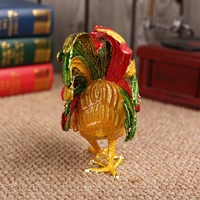 SHINNYGIFTS grande taille FengShui métal coq décoration boîte étain diamant pour bureau à domicile ornements plaqué Technique