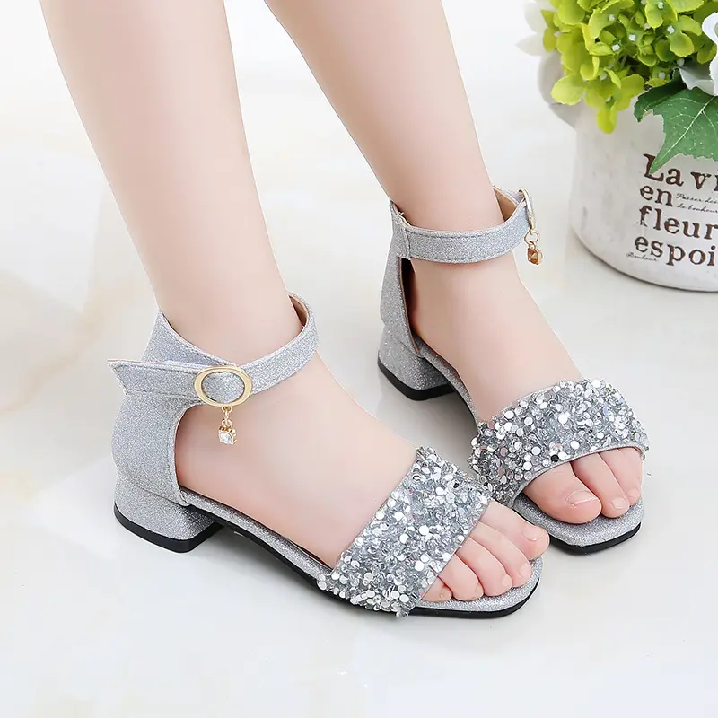 Fashion Children Sandals Big Girls High Heel Open Toe Shoes Girls Soft Casual Shoes Kids Sweet Princess Sandals