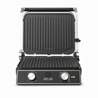 Panggangan Steak Daging Sapi Elektrik Profesional Laris Manis, Panini Grill BBQ Indoor Tanpa Asap, Temperatur dan Timer Dapat Diatur