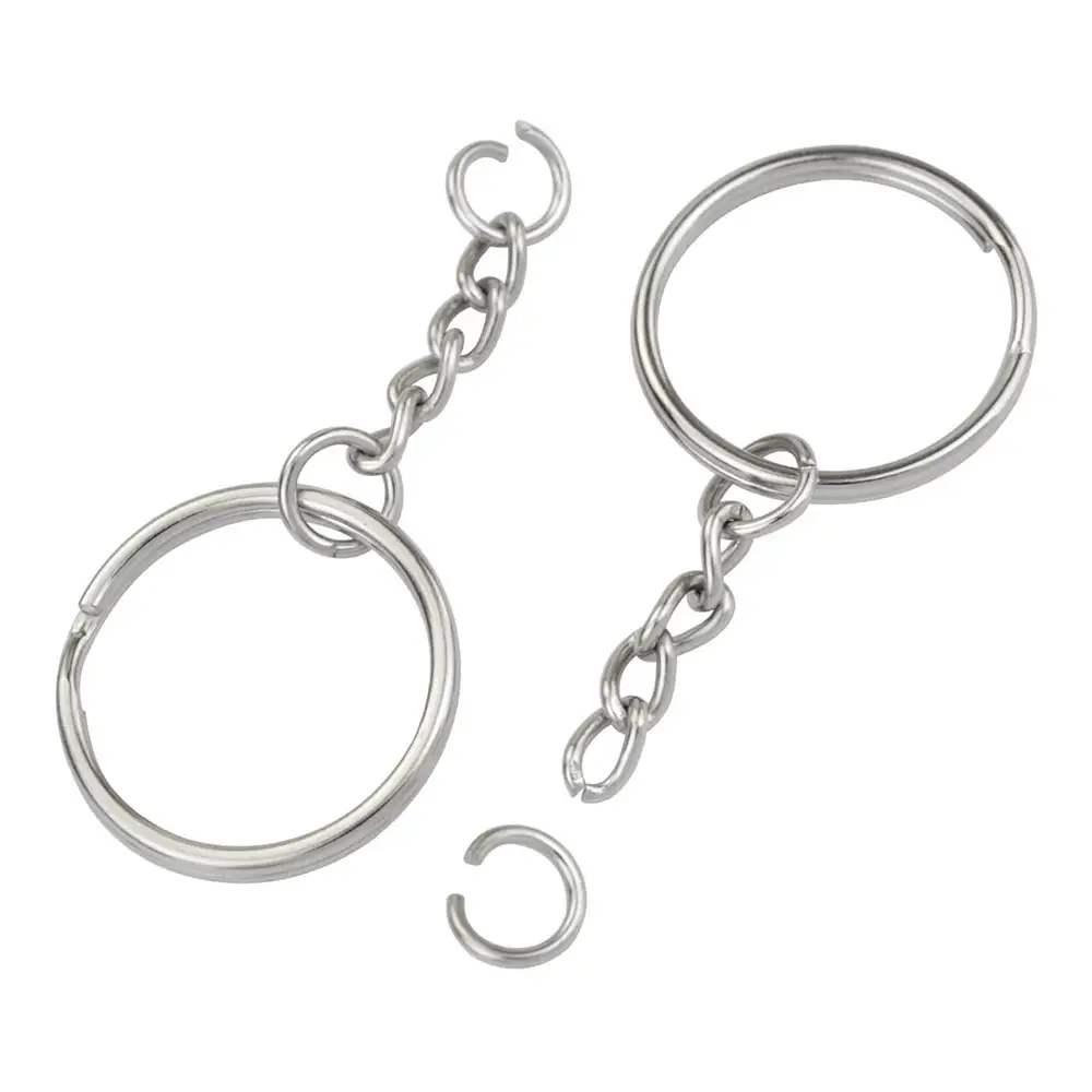 Wholesale 1 inch 25mm with chain metal keychain holder,custom split key chain,nickel plated steel key ring