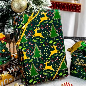 Christmas Wrapping <b>Paper</b> Rolls Green Gold Reindeer Berry <b>Pattern</b> 17x120in 42.5 Sq Ft Recyclable Gift Wrap Set - Product Image 4
