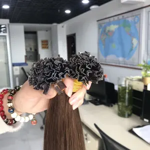 Wholesale Glue Seamless Cuticle Aligned V Tip Human Hair Extensions High Quality Double Drawn Nail Tip Russian Remy Hair