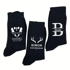 Customized Groomsmen With Name Bespoke Wedding Day Gifts for Groom Crew - Cotton Dress <b>Socks</b> - Product Image 1