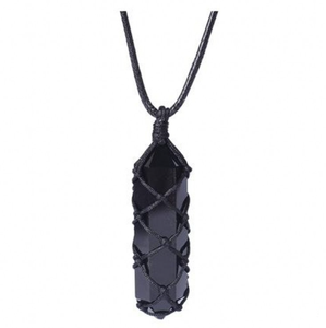 Obsidian alami pasangan tenunan tangan batu hitam pria liontin tali rantai kalung untuk wanita grosir perhiasan - Product Image 6