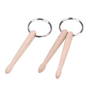 Free Sample Wholesale Natural Wood Drum Sticks Keychains with Engraved Logo Zinc Alloy 11cm Size
