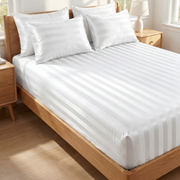 Parure de lit 3-en-1 en satin 100 % polyester rayé, drap plat à rayures de satin de 3 cm de large avec 2 taies d'oreiller, linge de lit de luxe