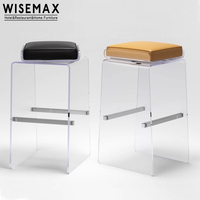 WISEMAX – chaise de bar au design unique et moderne, base en acrylique, tabouret de bar avec rembourrage, siège en tissu pour la cuisine, le comptoir et le café