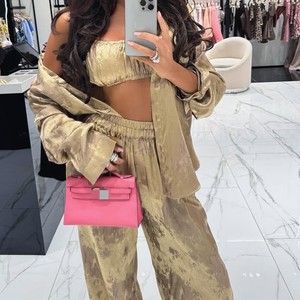 Women's Summer New Arrival: Collared Long-Sleeve Shirt & Top & Wide-Leg <b>Pants</b> Casual 3-Piece Set Fashion - Product Image 3