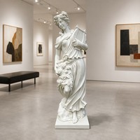 Statue de Jeune Fille en Marbre de Carrare Naturel Sculptée à la Main avec Lyre - Sculpture de Musée Néo-Classique