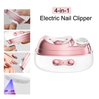 Pemotong Kuku Elektrik Jumon 4-in-1 dengan Pisau Lengkung, Lampu LED, Penggiling, Pemoles, Pemangkas Kuku Jari, Pemotong Manikur, Plastik