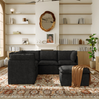 VOXHOME Meubles de salon, canapé modulaire en forme de L, style italien moderne minimaliste, tissu en lin simulé, ensemble de canapés d'angle