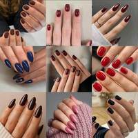 Qianya Press-on Nagels Effen Kleur 24 stuks ABS Kunstnagels Wijnrood Ovaal Vierkant Vorm Herfst Winter Groothandel