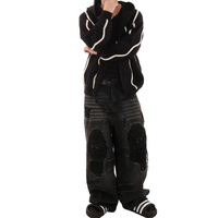 Jean baggy délavé et vieilli, personnalisé, haute qualité, 100% coton, pour homme, double épaisseur, en denim délavé, pantalon cargo, jean délavé