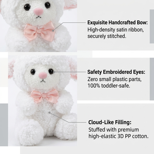 Peluche di Agnello Carino da 8 Pollici, Pecora Morbida Riccia, Bambola di Peluche con Fiocco Rosa, Confortante e Abbracciabile, Regalo di Compleanno, Decorazione per Cameretta Bambini - Product Image 2
